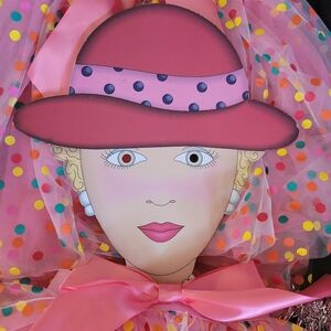 Red Hat Society Lady Face Photo Booth Prop Wall Art Hand-Mask ~ Cute & Colorful
